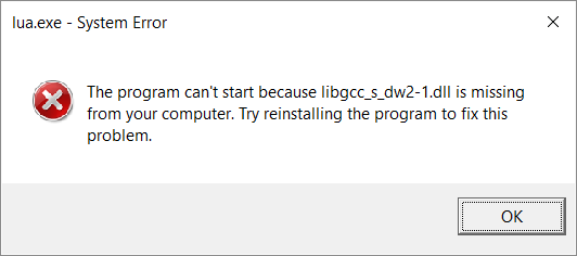 "Lua.exe - System Error" screenshot