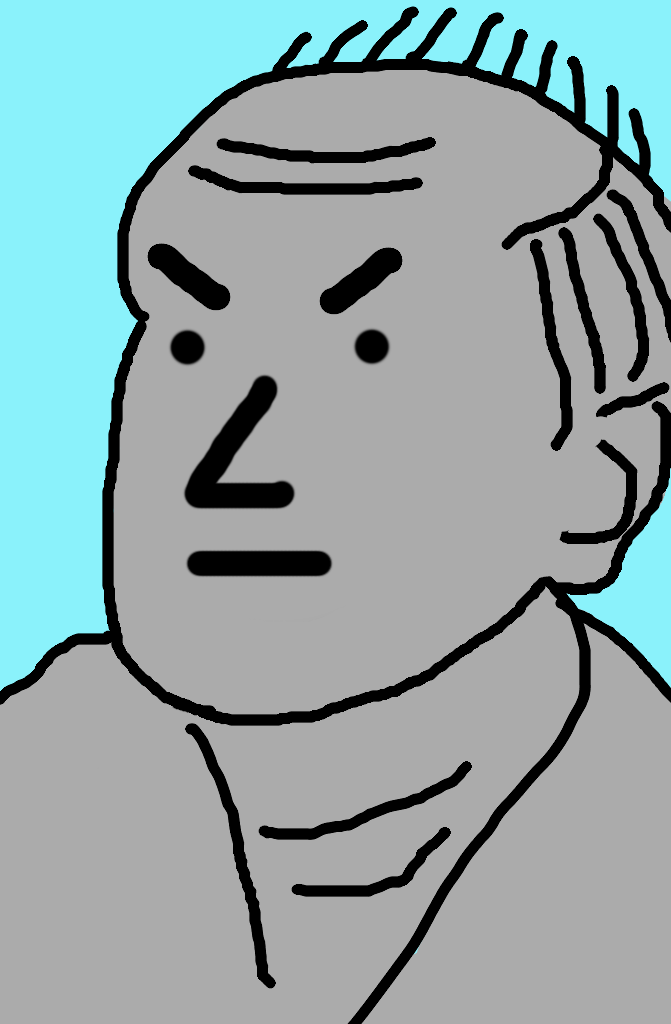 A crude portrait of Vladimir Nabokov in the style of the NPC meme.