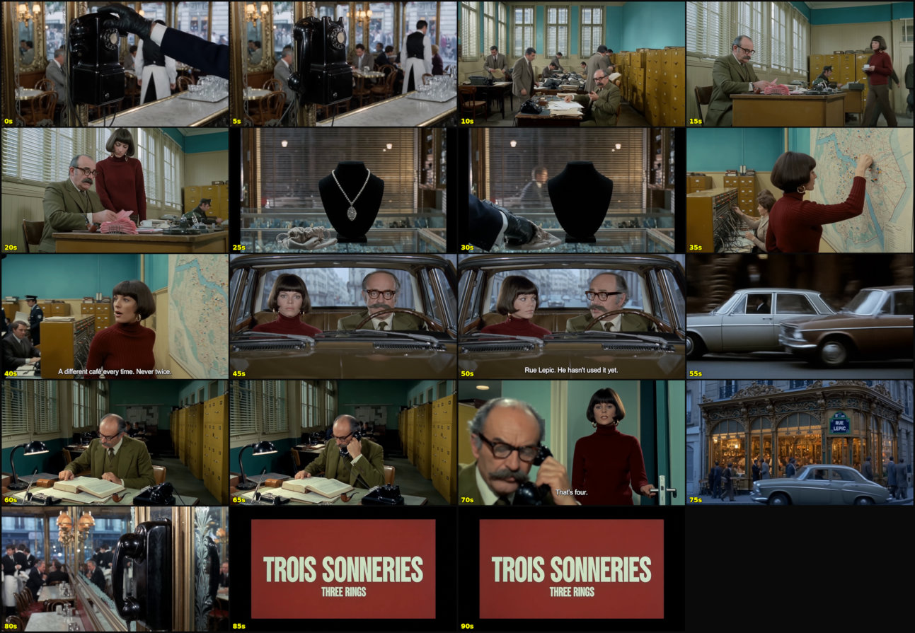 This image expands the version 2 sequence from 16 frames to 19. This version adds a street shot of “RUE LEPIC” and a café interior before concluding with two title cards.